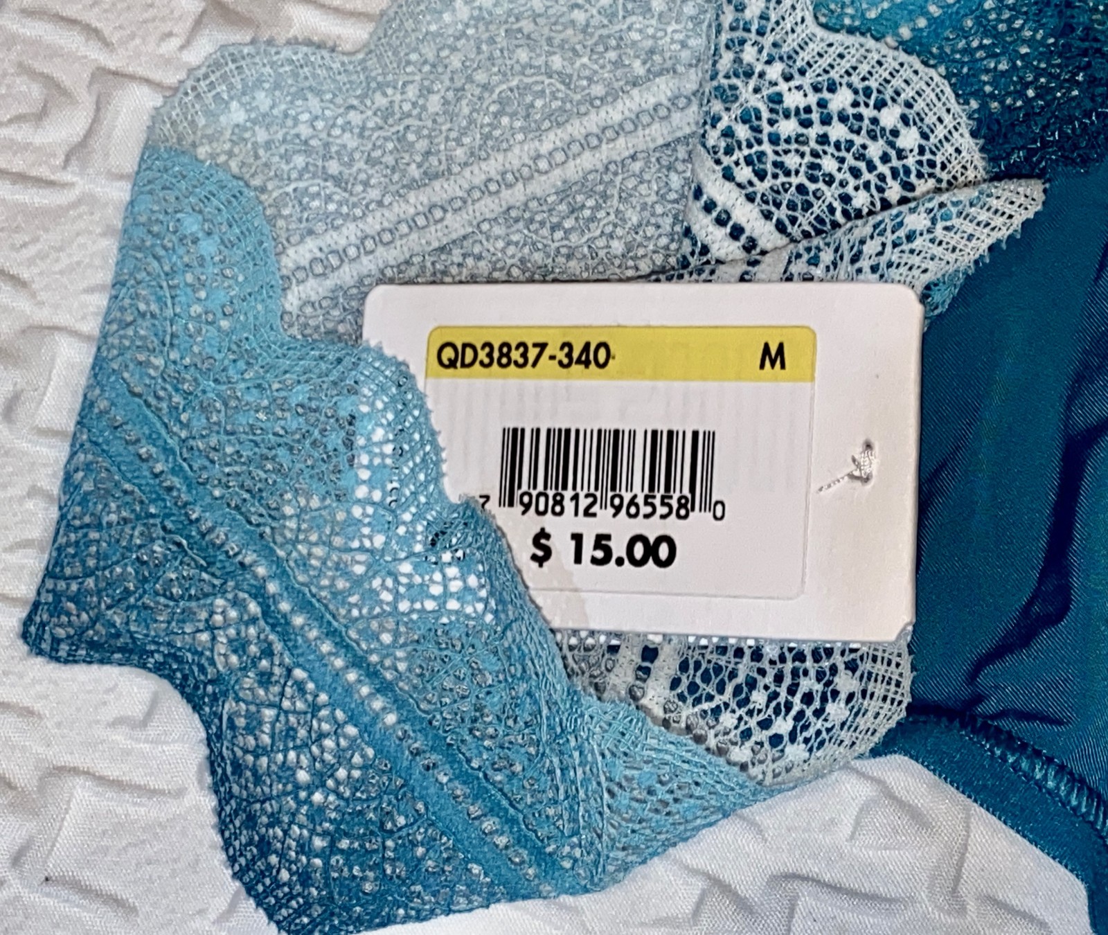 CALVIN KLEIN Micro Lace Waist Tapestry Teal Blue Thong Panty Womens Sz S 5 M 6