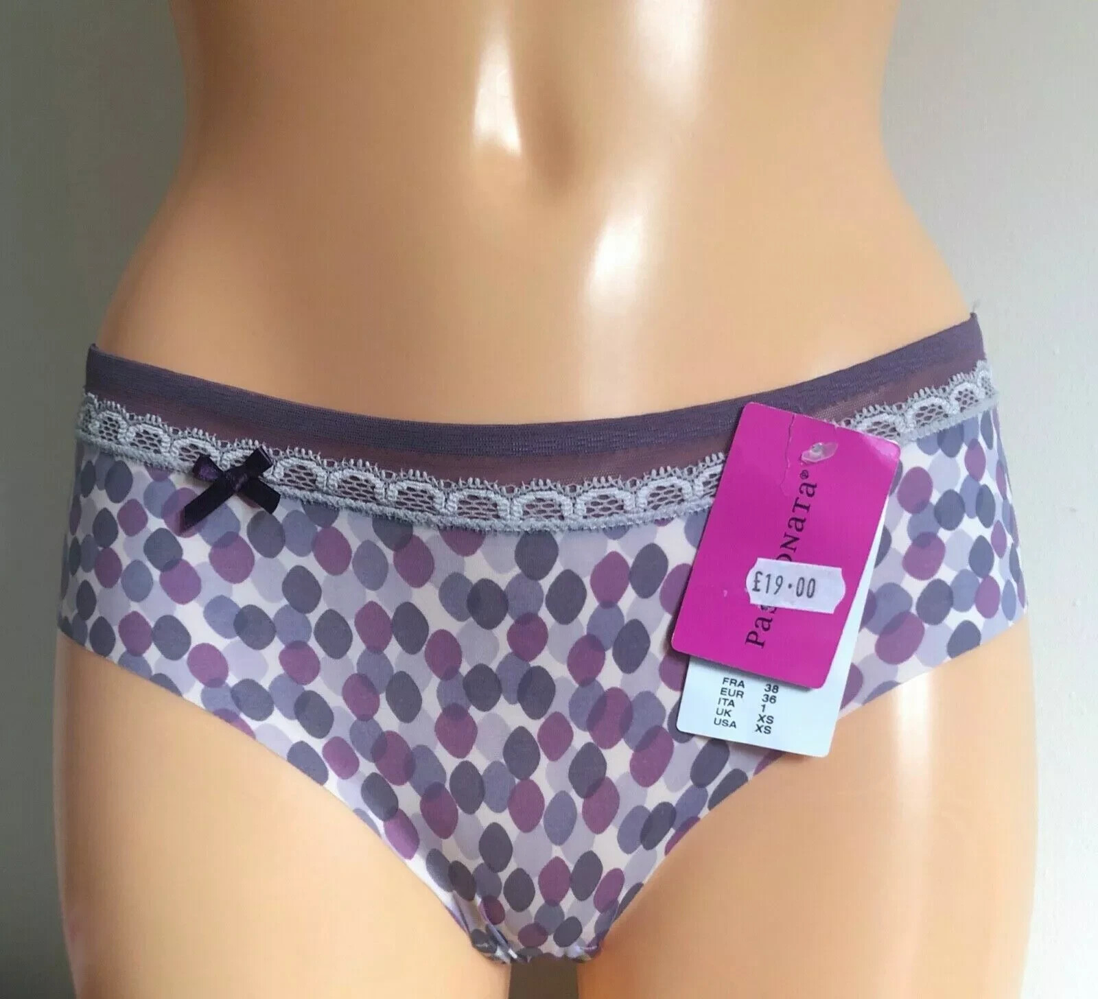 Chantelle Passionata Charm Short Size XS 8 Purple Spot No VPL Knickers 4604 New