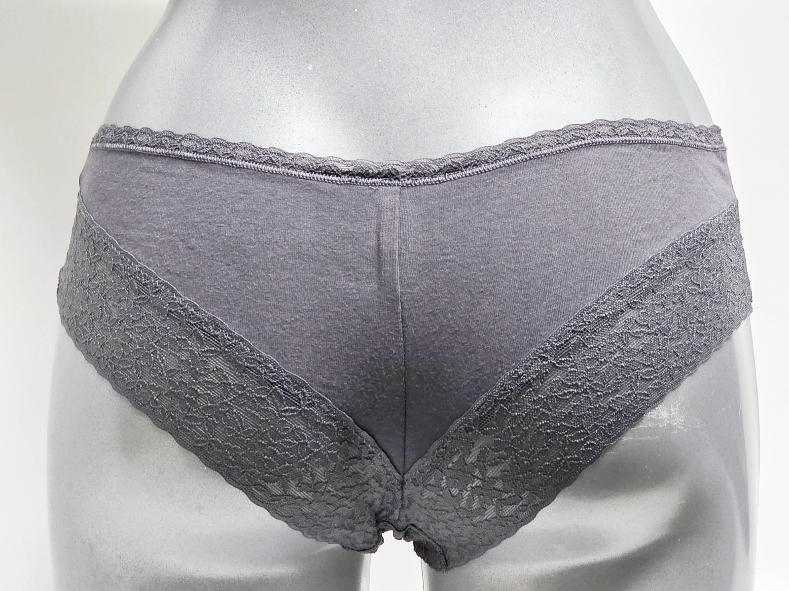 Ex Victoria’s Secret Knickers Dark Grey Contrast Lace Trim Size 8/10 Small B3R54