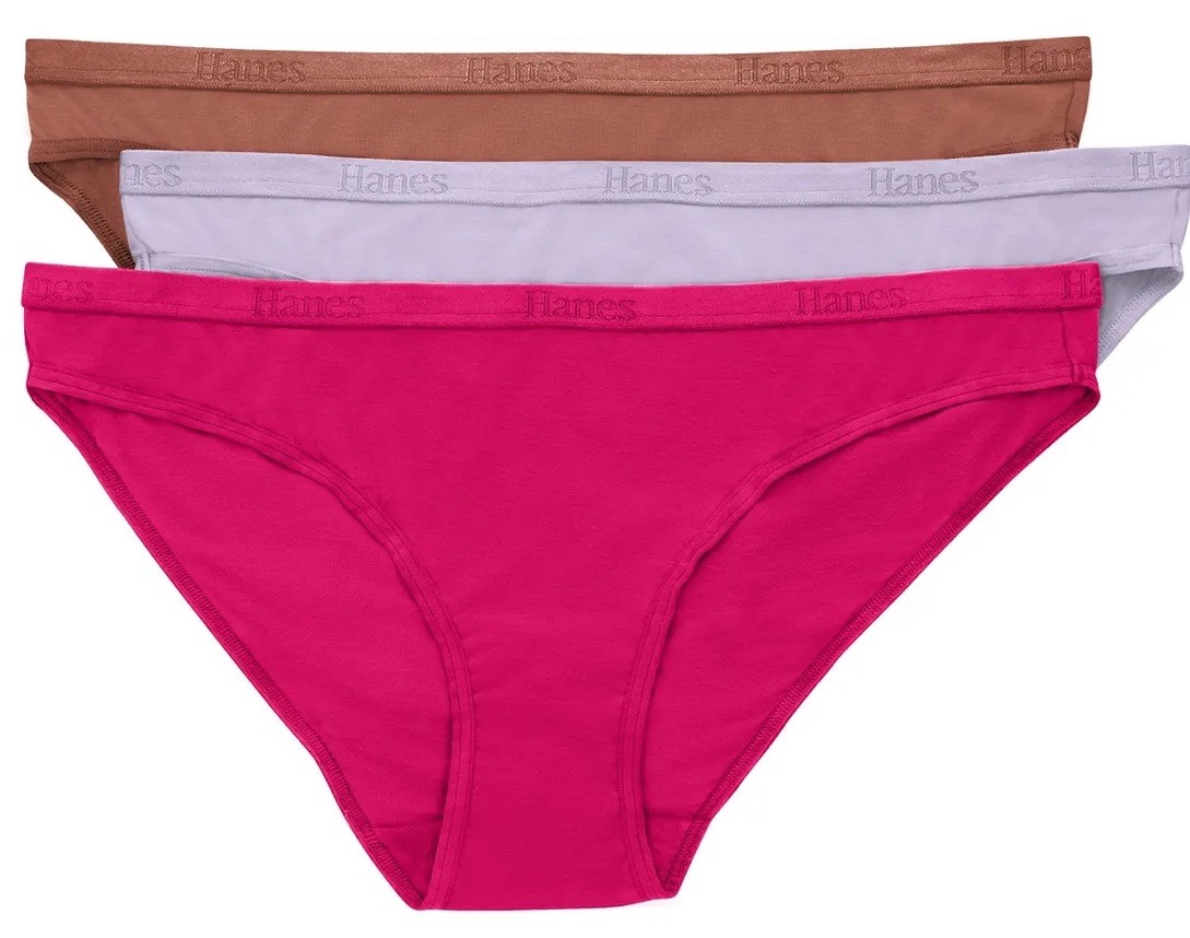 HANES Originals Womens 3-Pack Super Soft Low Rise Bikini Underwear Panty Size M