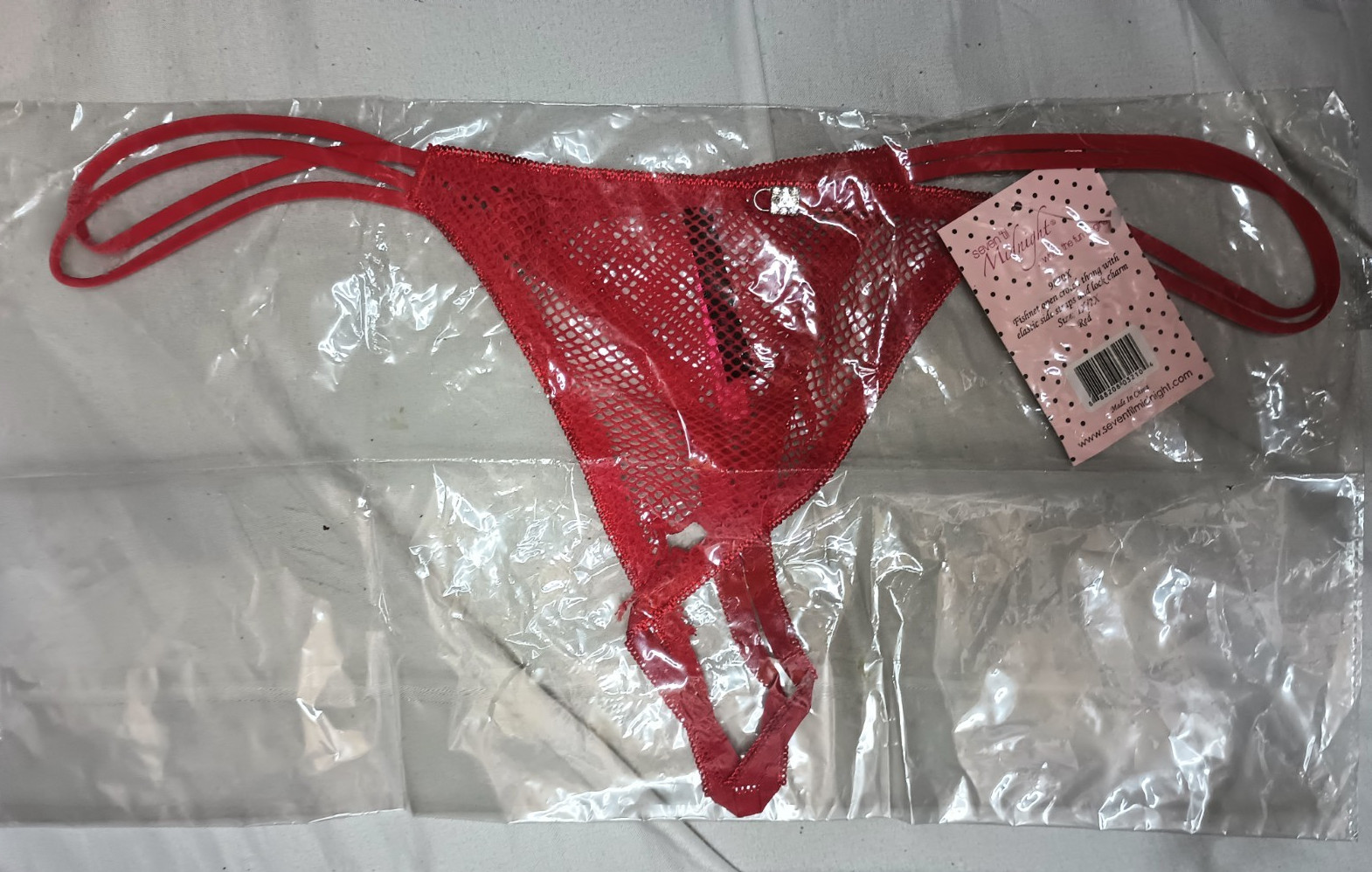 NWT Seven ’til Midnight Strappy Fishnet Open Crotch Thong Red Lock Charm 1X/2X
