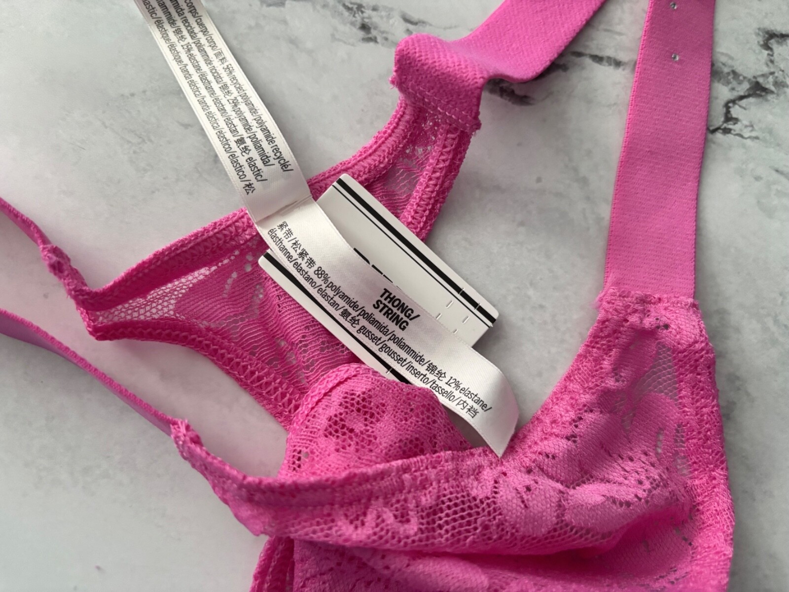PINK Victoria’s Secret Thong Panty Pink Lace Shine Bling Band Strap S M L XL