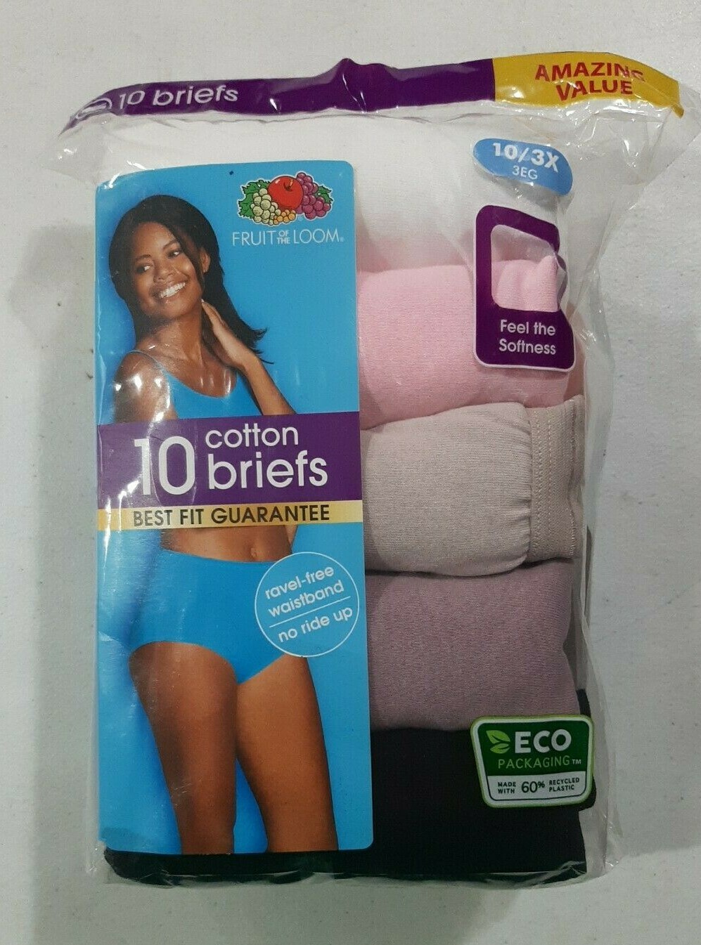 Fruit of the Loom Women’s 10 Pack Cotton Briefs NEW Sizes 6, 8, 9 & 10