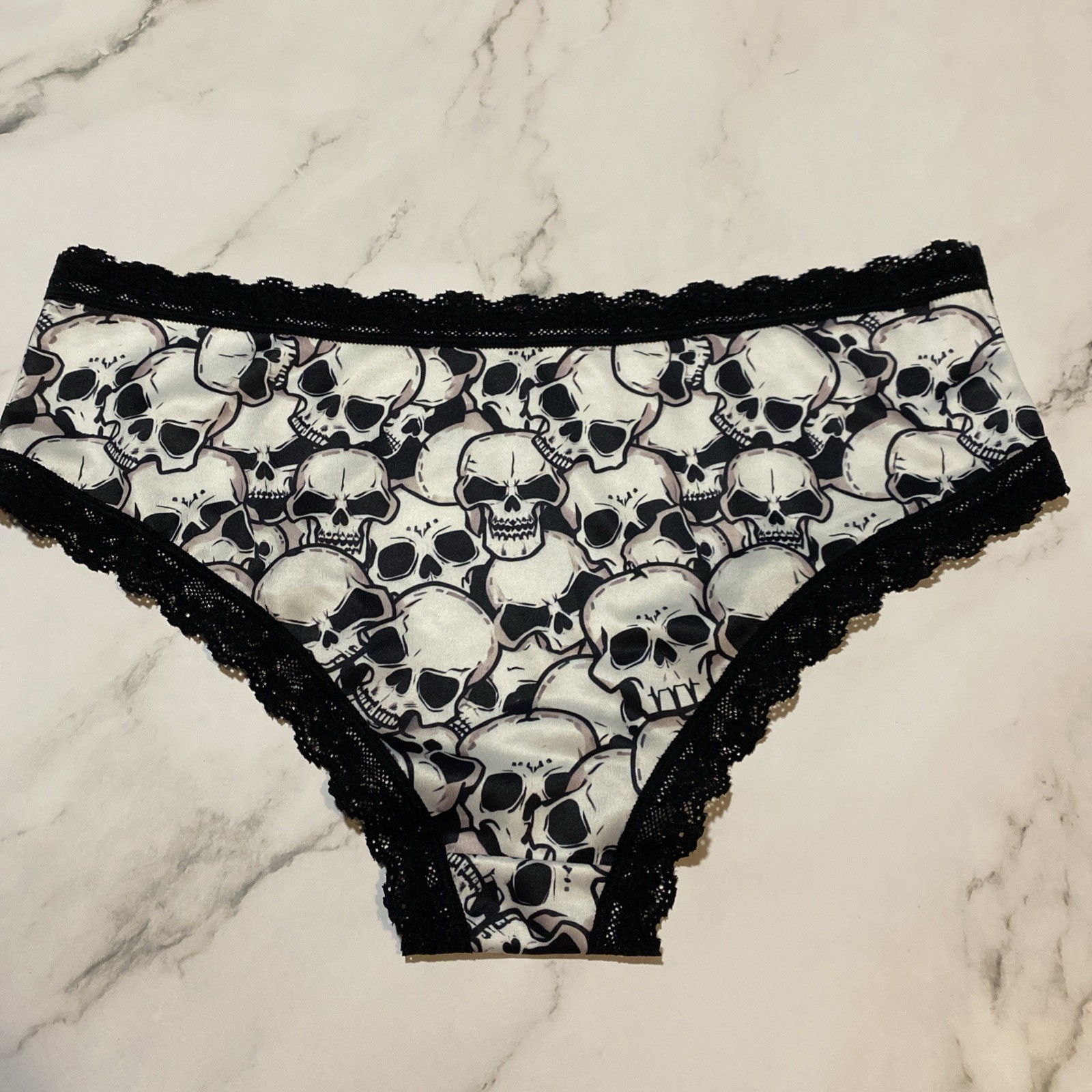 GOTH Skull Lace Trim Emo Boyshort Panties SKULLS XL Stretchy NWOT