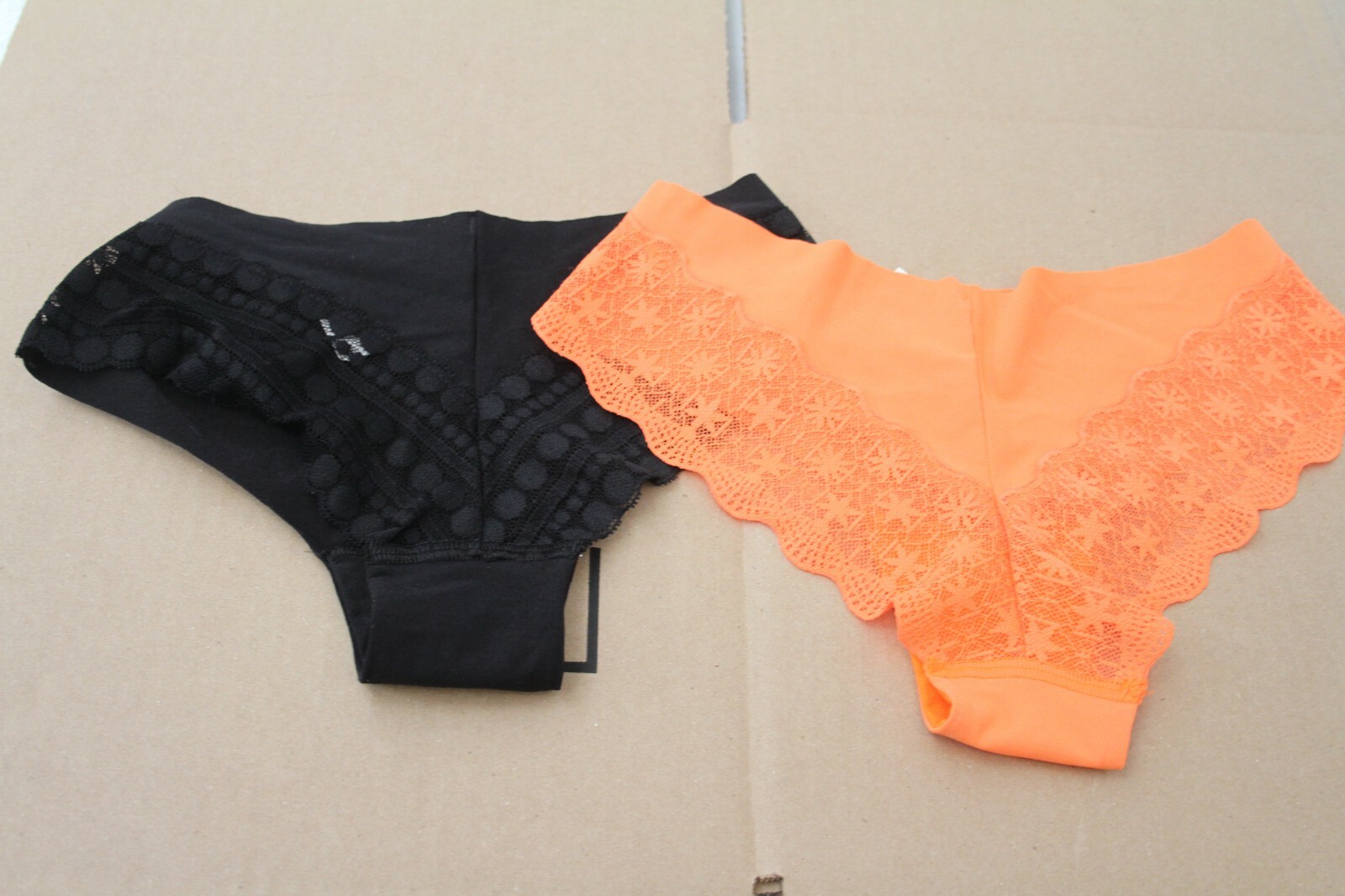 Victoria Secret Pink Women’s Panties Cheekster Black & Orange Lot of 2 Lace