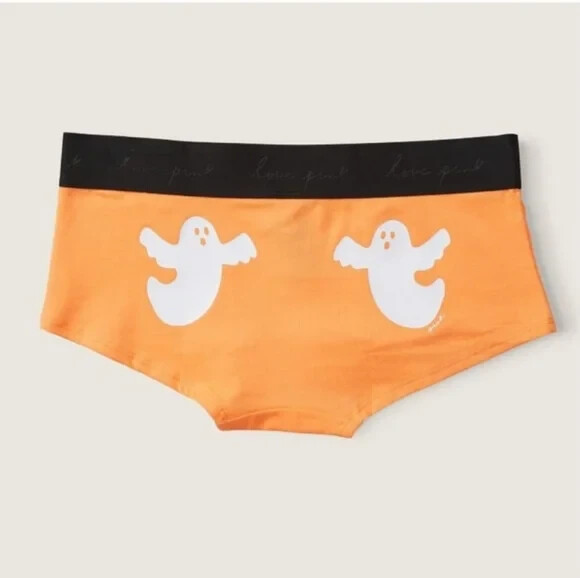Victoria’s Secret PINK Boyshorts Panty Halloween Spooky Ghost Script Logo Medium