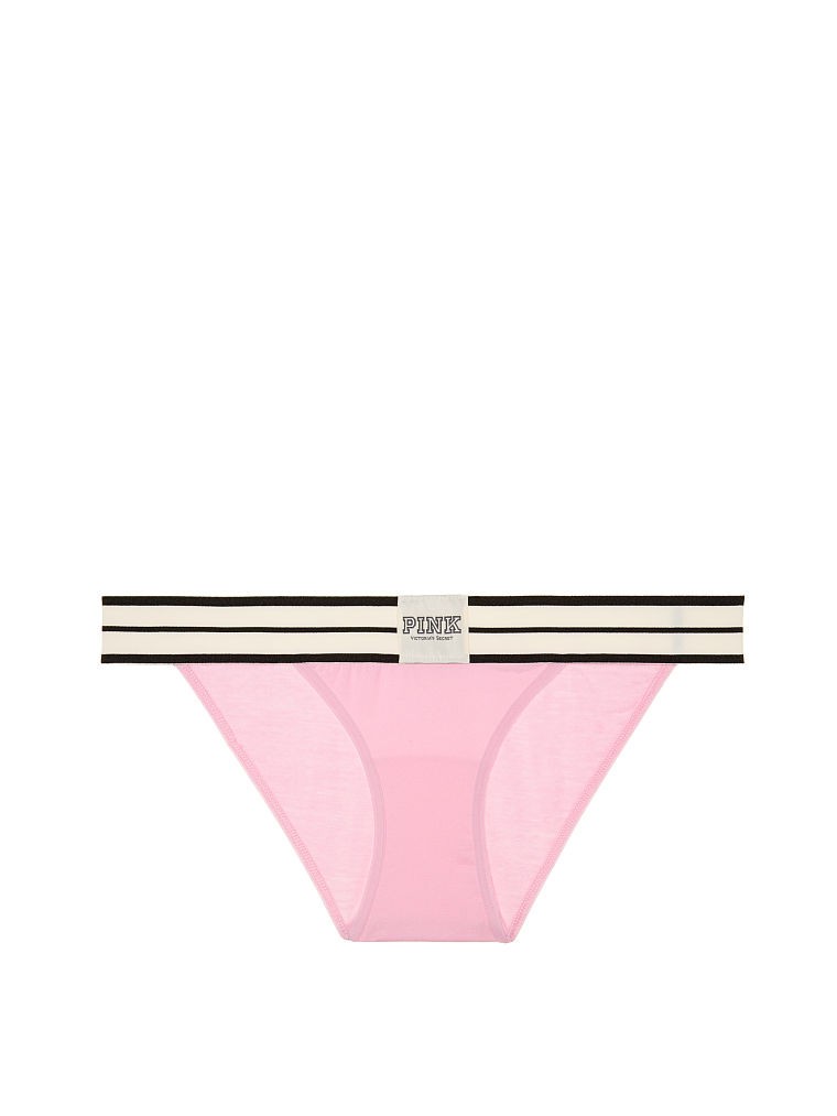 Victoria’s Secret PINK Logo Bikini Panty Candy Pink White Stripe Band