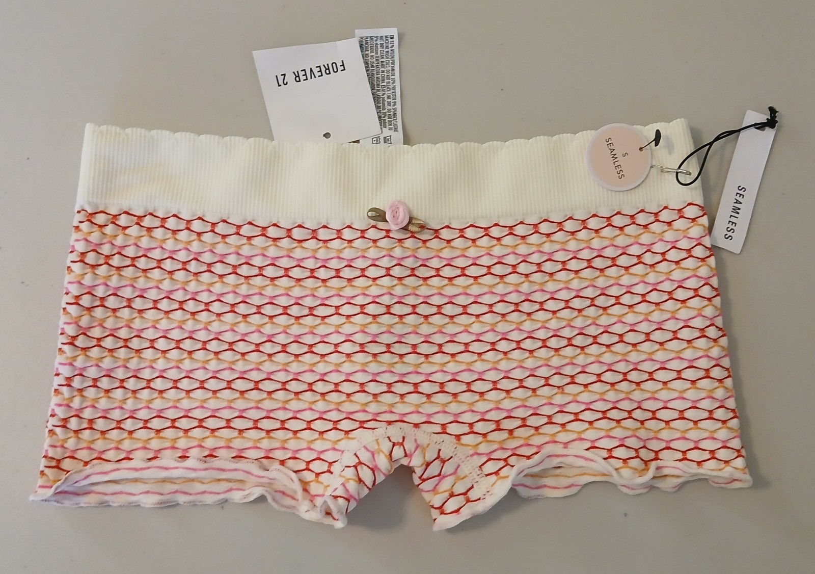 Forever 21 Small Panties Boyshort Underwear Stretch Seamless Ivory Red Pink