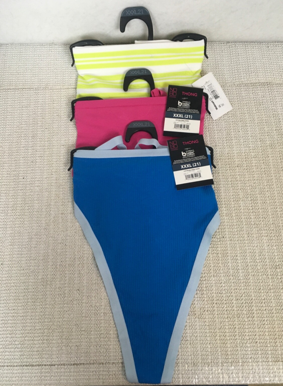 No Boundaries 3 Pair Thong Panties Size XXXL Pink Blue Green n White New w Tags