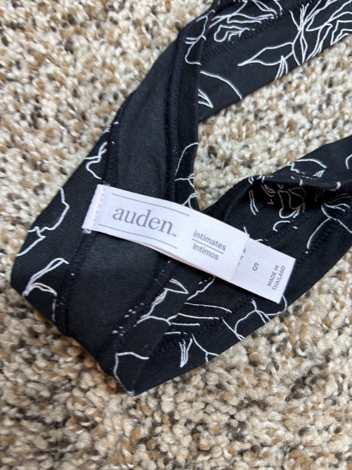 Auden Black Sketched Floral Cotton Blend Thong. Size: S (4-6).