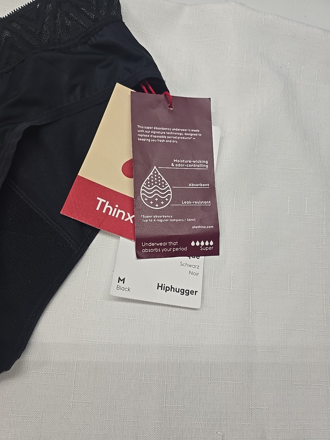 Thinx Period Proof Hiphugger Underwear in Black Size M Super Absorbency