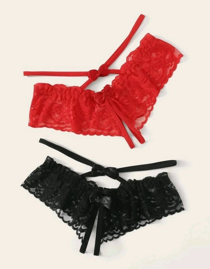 2 SheIn Women’s crotchless bow panties NEW red & black OS (see size chart)