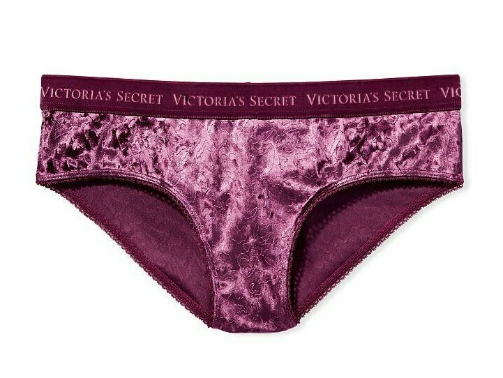 L Purple RaspBerry FULL VELVET RARE Victorias Secret LOGO Heart Hiphugger Pantie