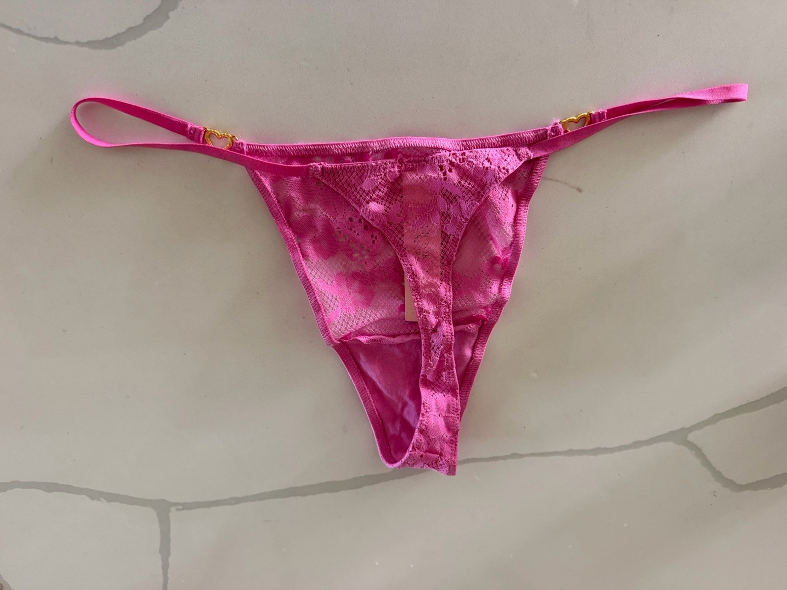 Victoria’s Secret DREAM ANGELS Rhinestone Heart Thong Panty Pink Lace XL NWT