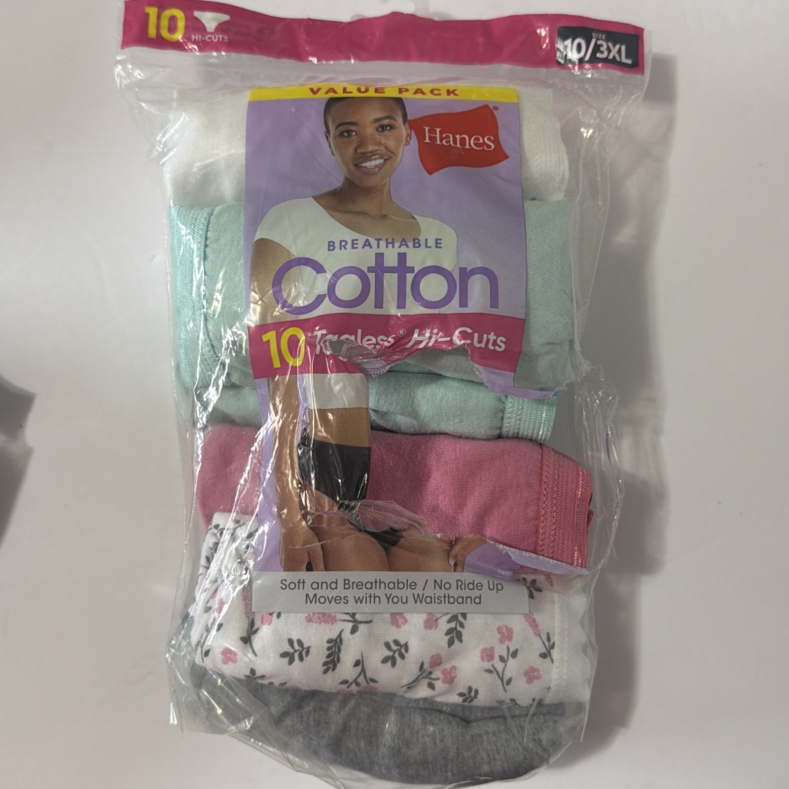 Hanes Women’s Hi‑Cut Cotton Underwear 7 Pack Assorted Briefs Hi-Cuts Sz 10/3XL