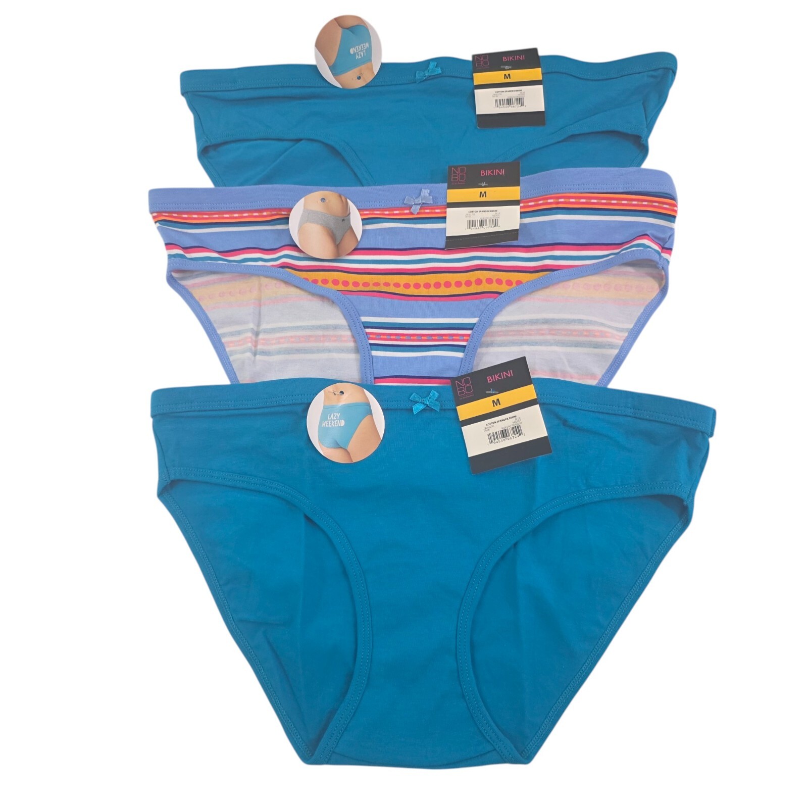 No Boundaries 3-Pack Cotton Spandex Lazy Weekend Bikini Panties – Size Medium