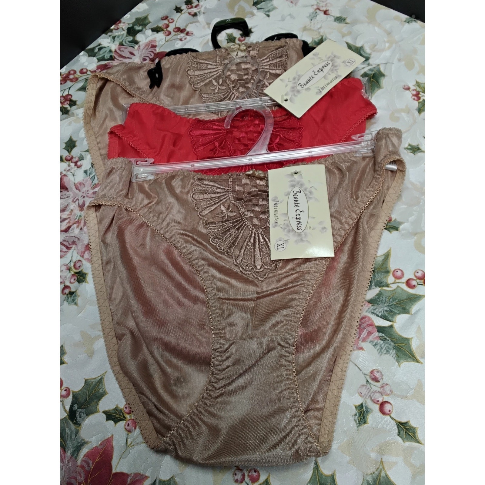Beautiful Express Intimates Lady Hipster Underwear Sz Xl 2 Tan 1 Red Polyester