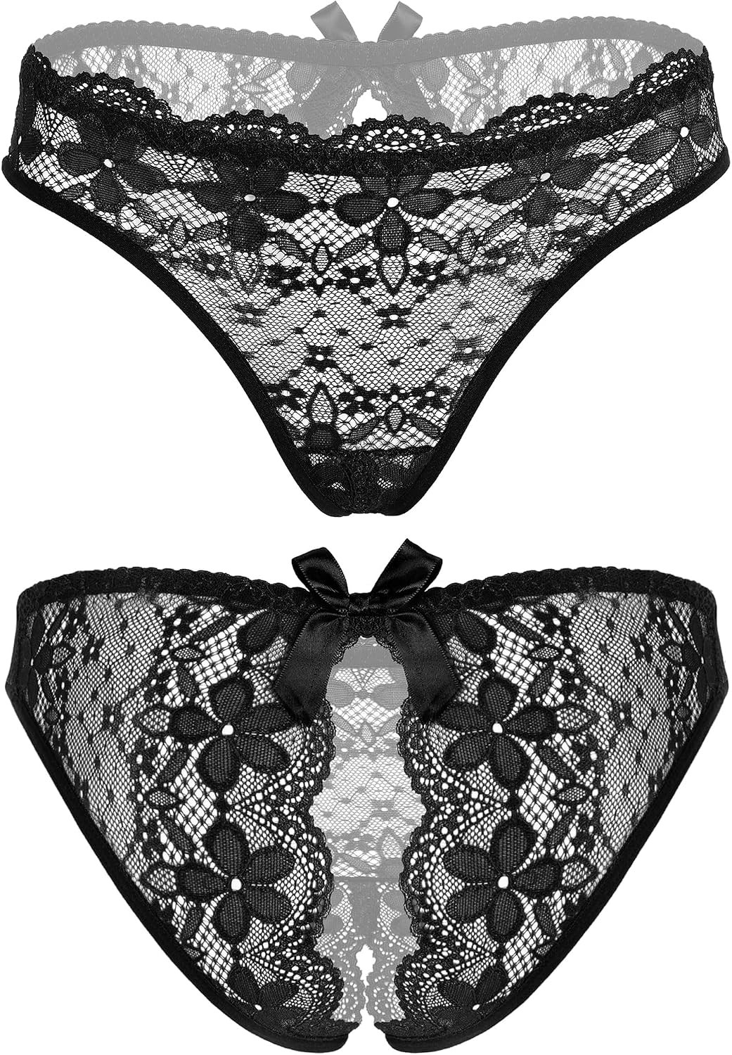 Women Lace Panties Floral Lace Briefs Sexy Hollow Out Bow Underwear 1-4 Pack