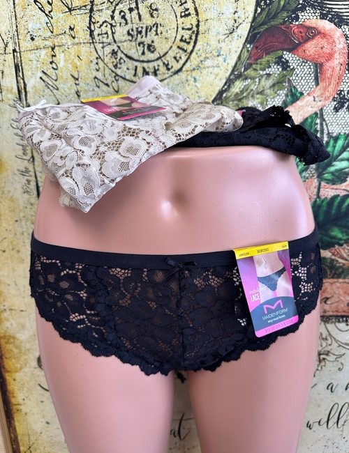 Maidenform Panty Bikini Luxurious Allover Lace Set/3 sz 6/M New Black & Beige