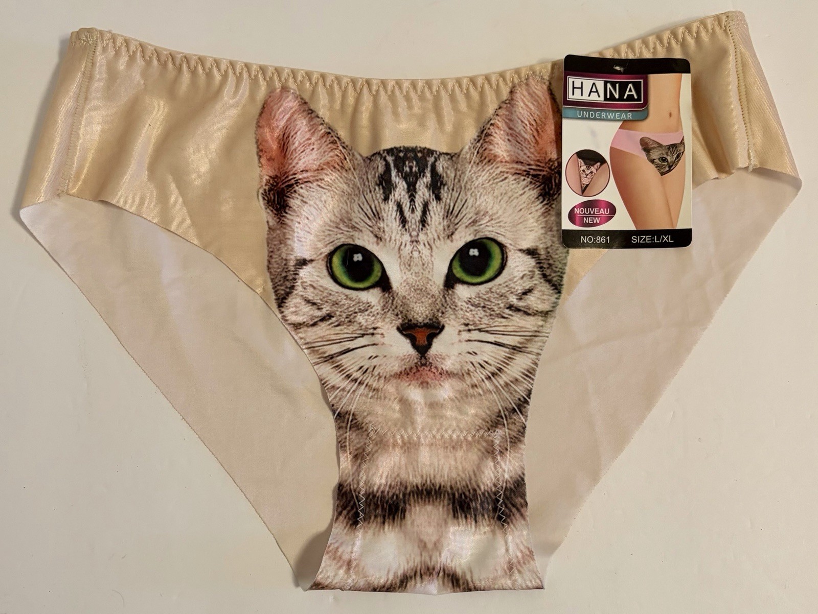 NWT Women’s HANA Cream Cartoon Pussycat Panties Kitty Cat Underwear Sz L/XL