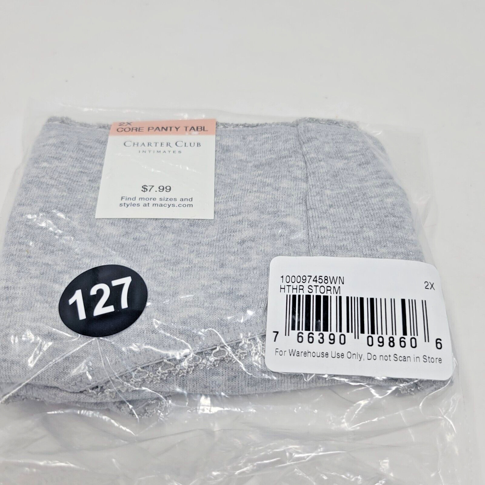 Charter Club Womens Cotton Bikini Underwear Heather Storm Gray Plus Size 2X NEW