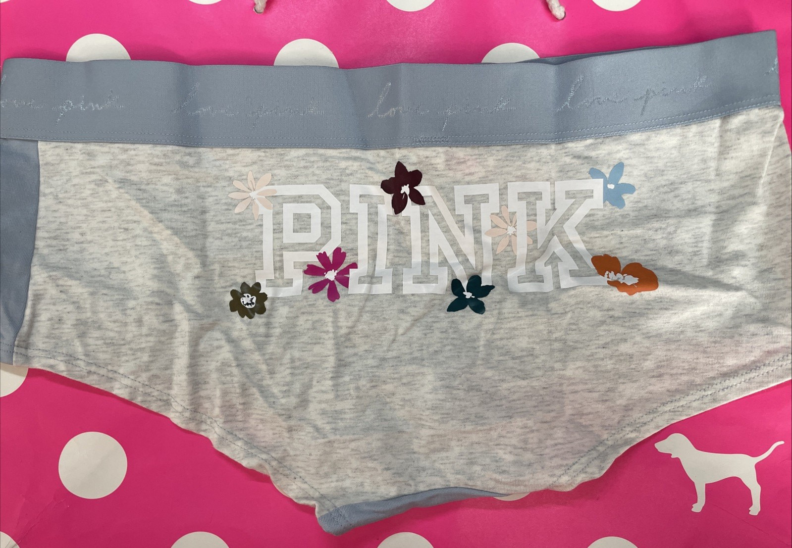NEW 2021 Victoria’s Secret PINK Wide Band Cotton Boyshort Panties L Butt Logo