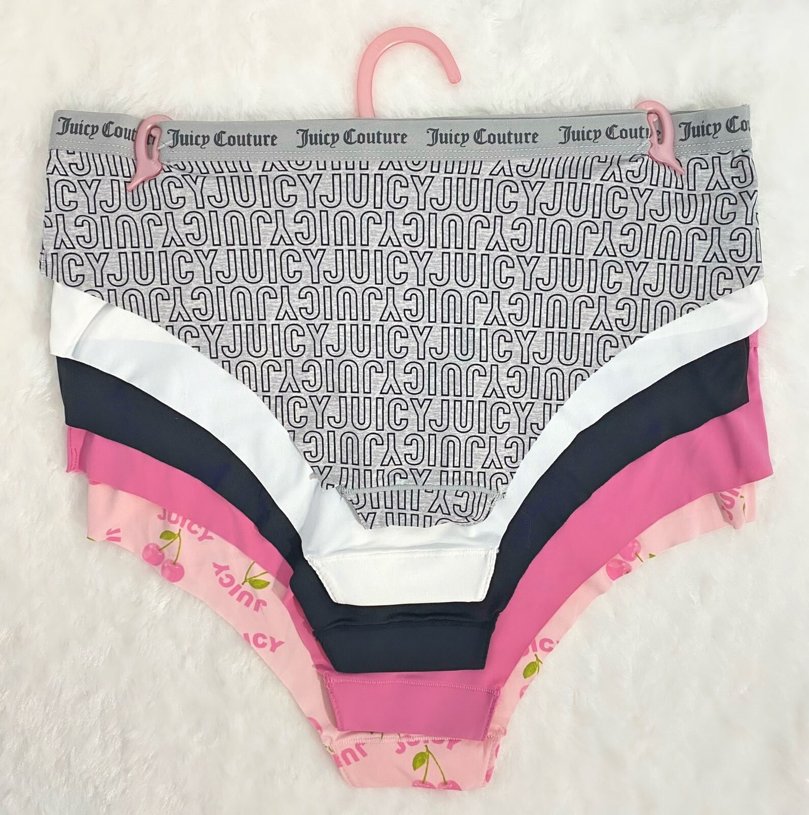 Juicy Couture Bikini Brief Pink, Black, White, Gray Logo 5 Panties Set Size L