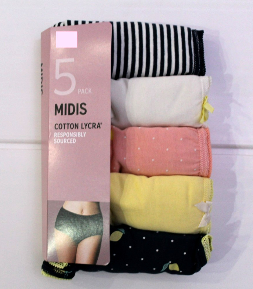 Ex M&S Ladies 5 Pack Supersoft Cotton Lycra Midis Briefs Knickers Size 12 to 18