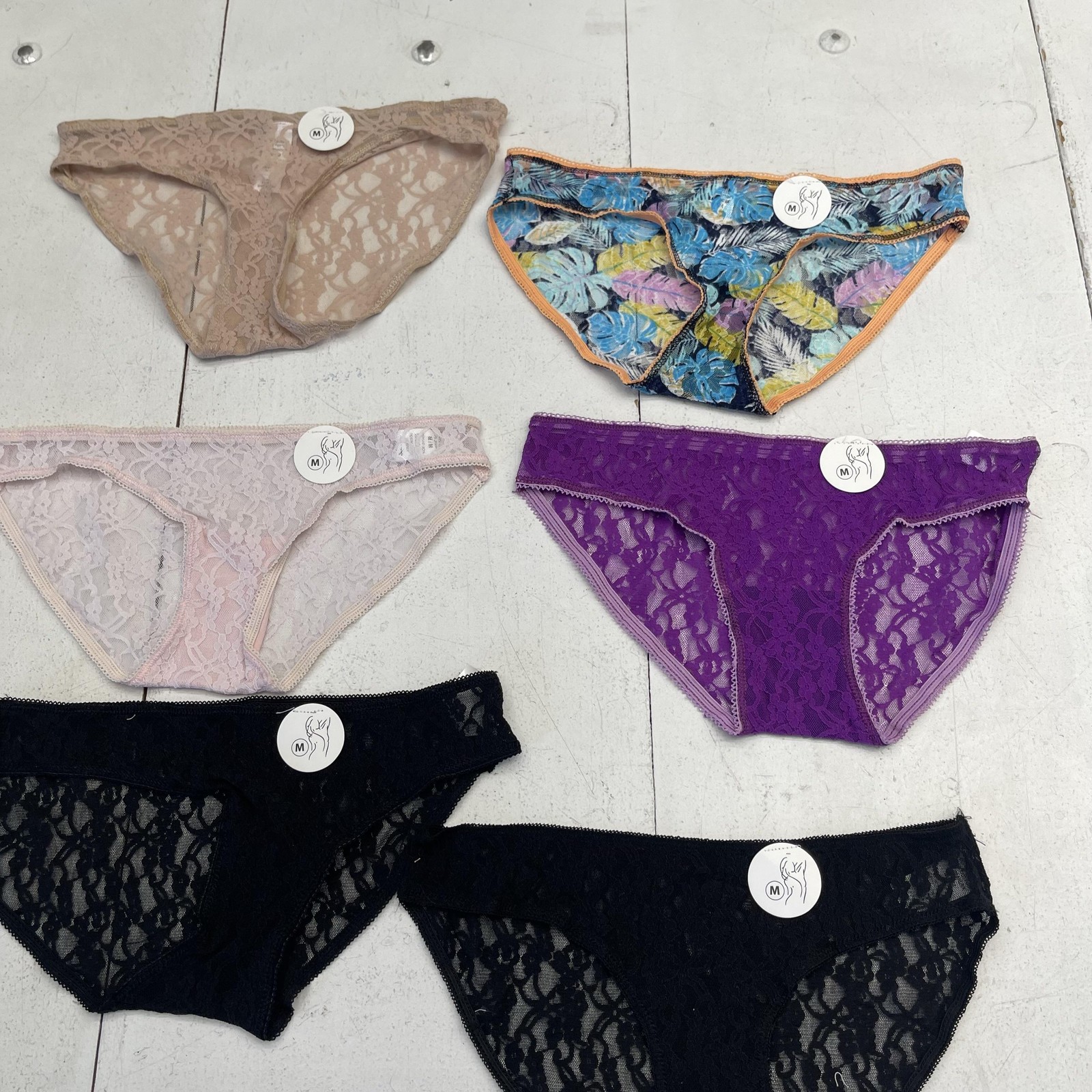 See Through Bikini Panties Womens Medium Multicolor Lace Sheer 6 Pack Stretch