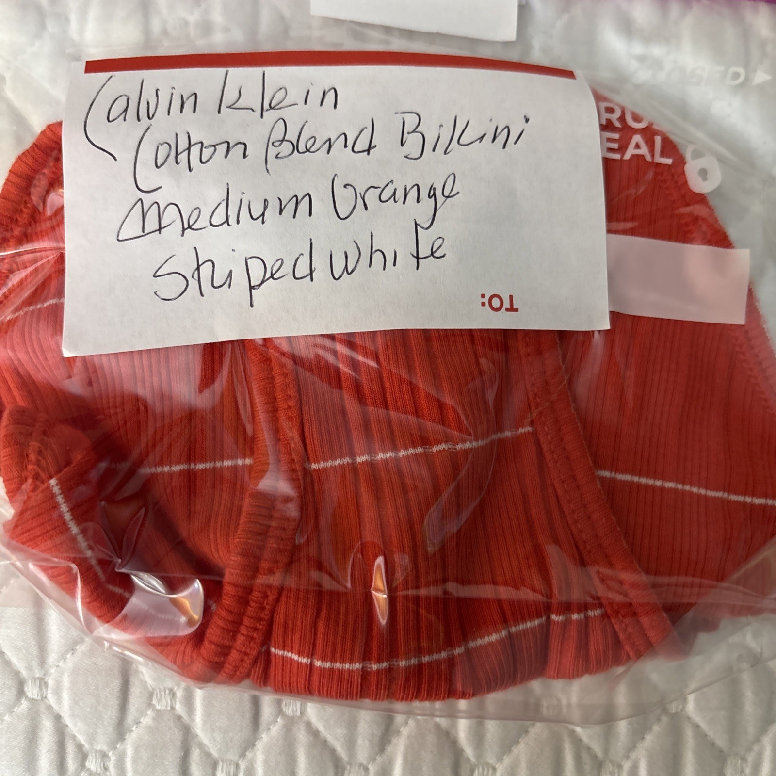 Calvin Klein Cotton Blend Bikini Medium Orange White Stripped NWT