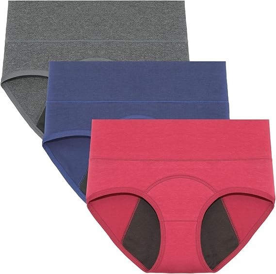 3pack Triangle Period Underwear High-waisted Leak-Proof 100% cotton women