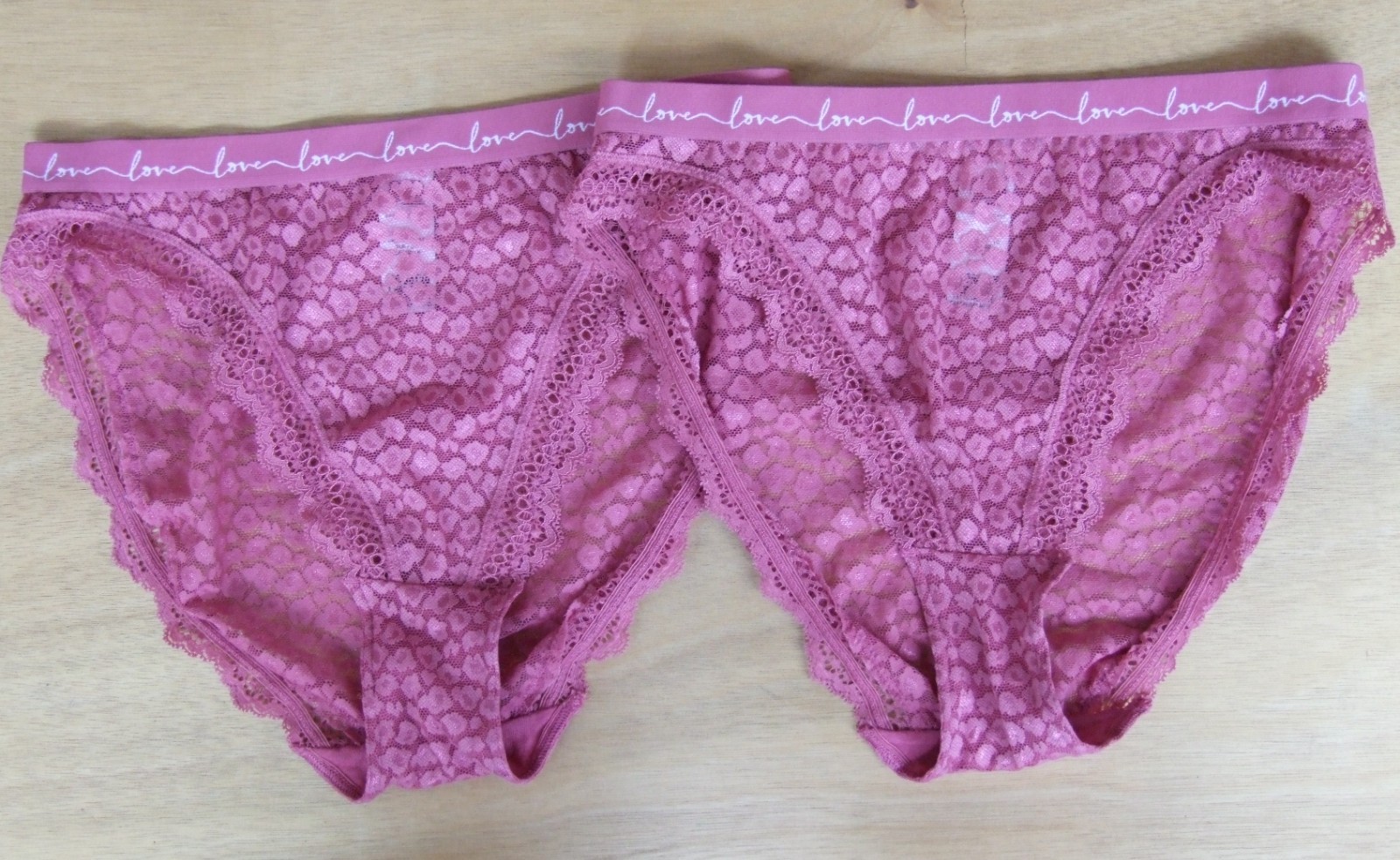 Two pairs size 12 of M & S Lacy High Leg Knickers Panties Briefs Raspberry Pink
