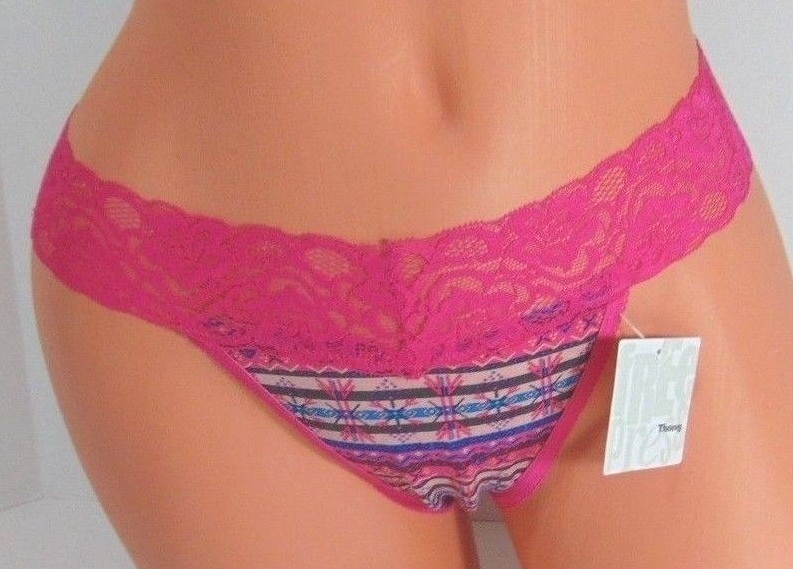 Women’s Free Press Pink Multi-Color Lacy Thong Panty Size M NWT