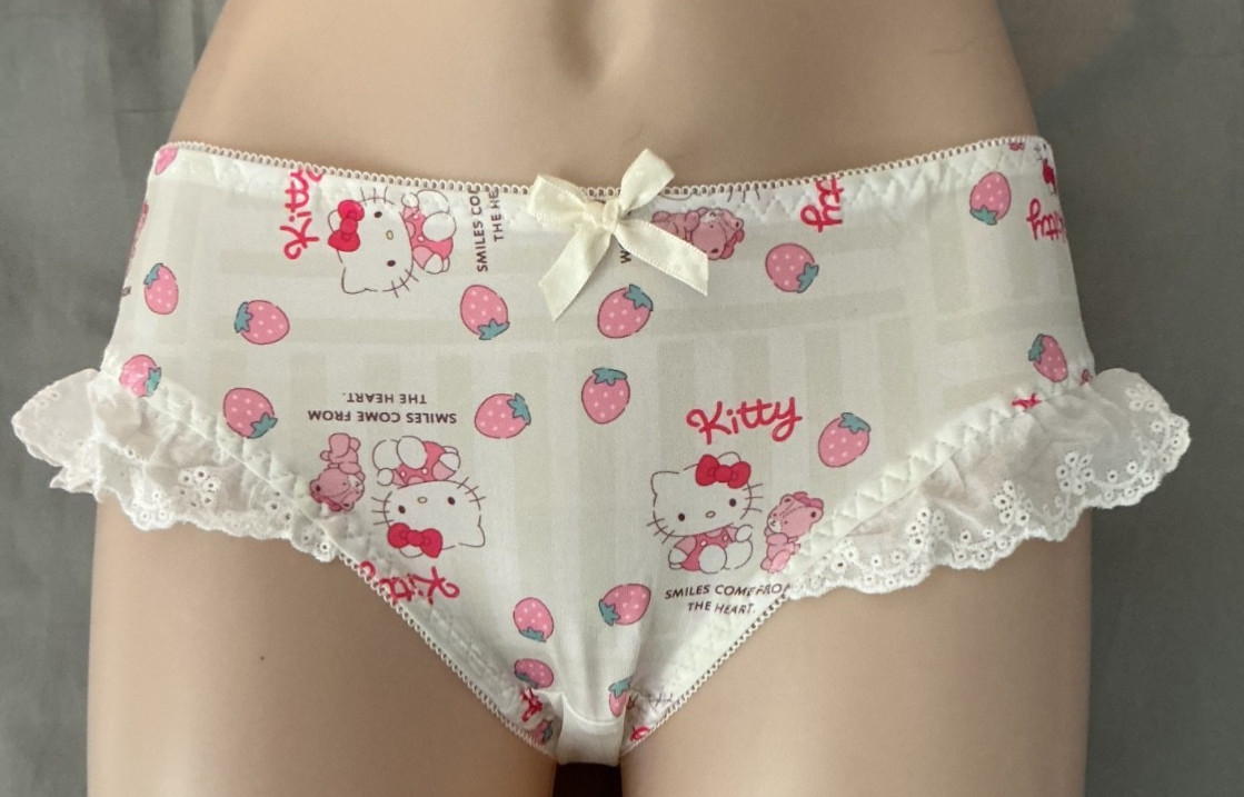 Women’s Kawaii Hello Kitty Anime Cartoon Ice Silk Frilly Lace Brief Panty M