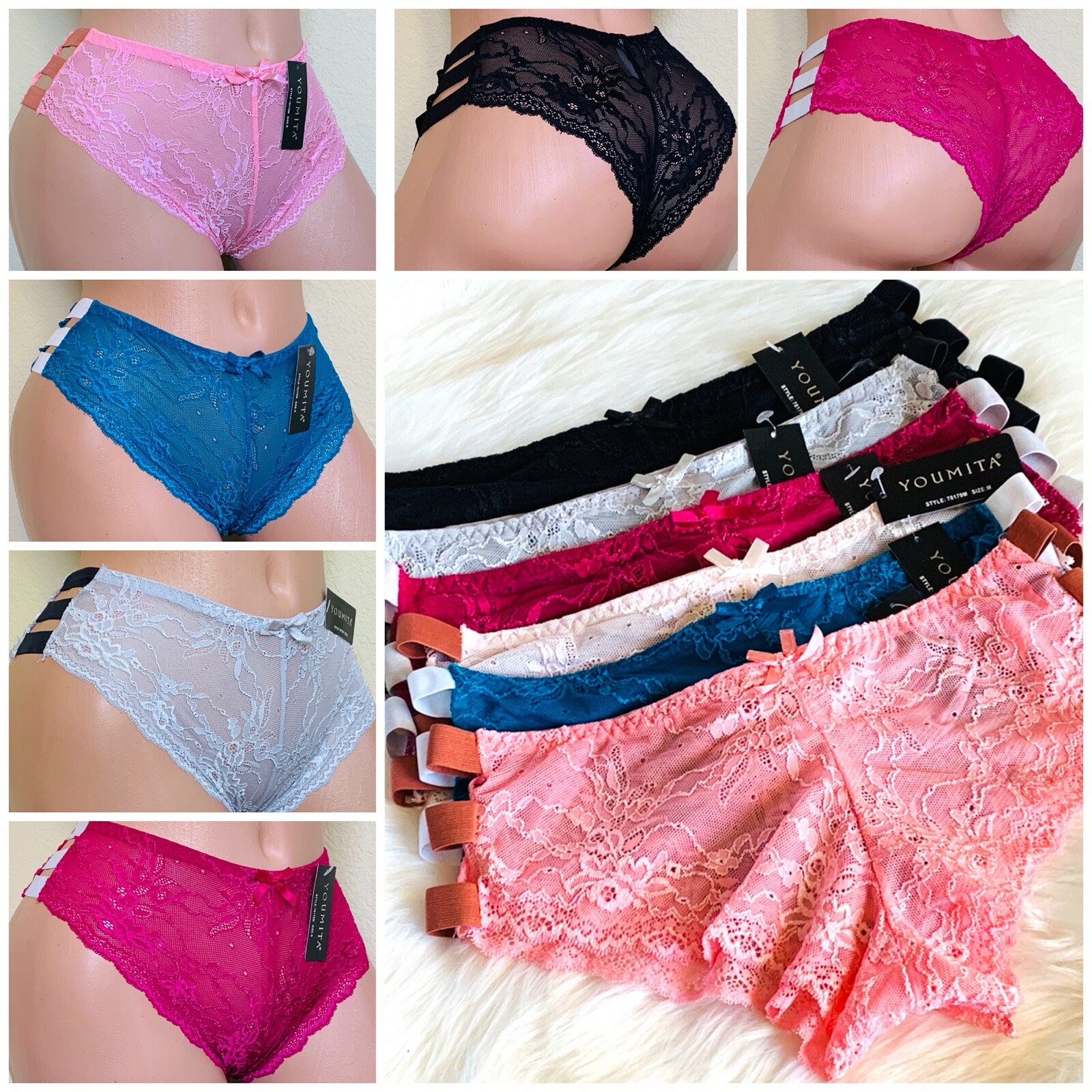 6 -12 BIKINI Underwears Lace Panties CHEEKY CHEEKINI GIFT PACK SIDE DETAIL S-XL