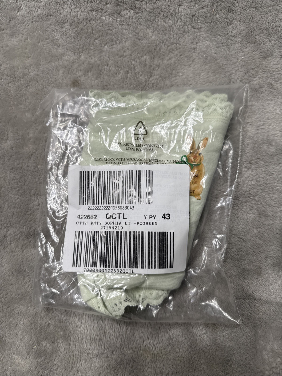 Victoria’s Secret Cotton Cheeky Panty Lace Trim Mint Crush Bunny Print Green