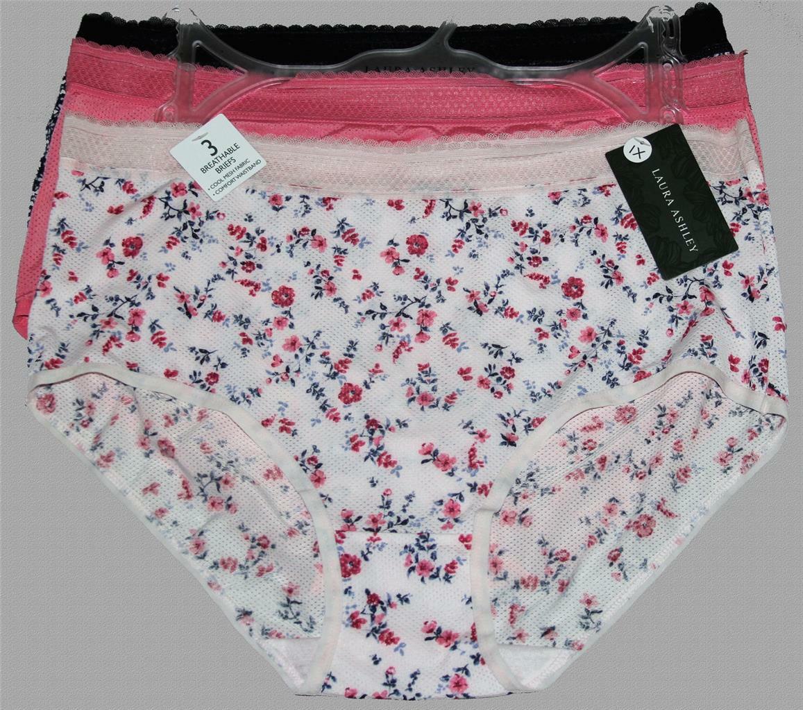 3 Laura Ashley Solid Floral Breathable Mesh Soft Lace Waistband Panties Wm’s $30