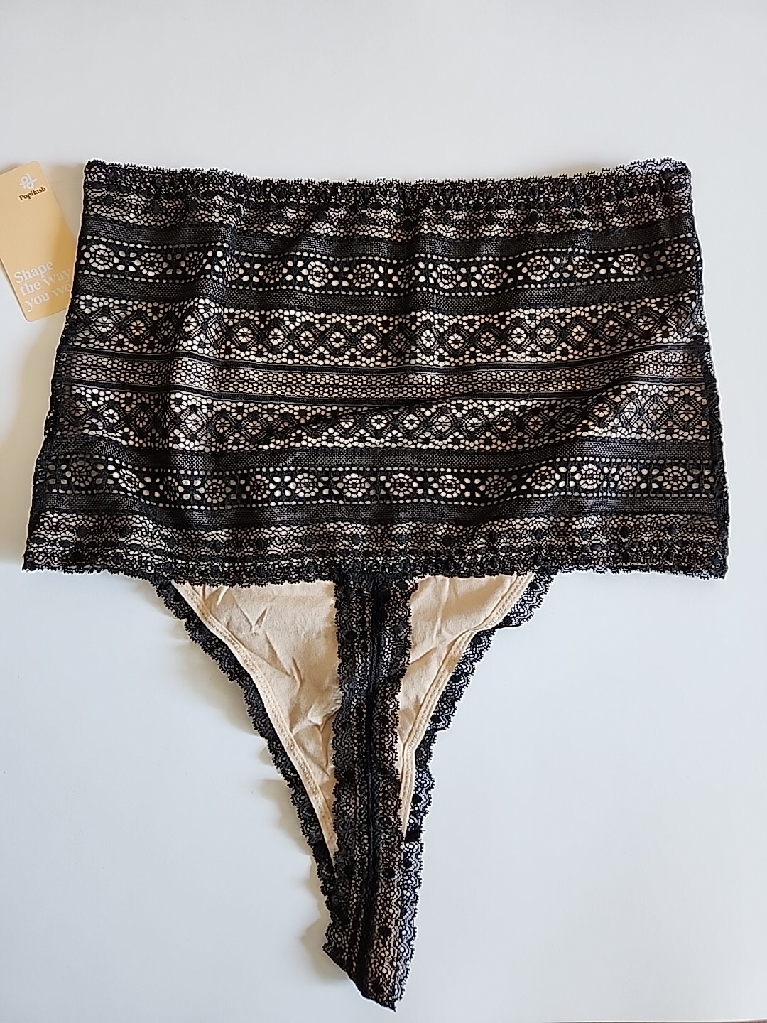 Nwt Popilush Shapewear High-waisted Underwear Lace Thong Black Size XXL
