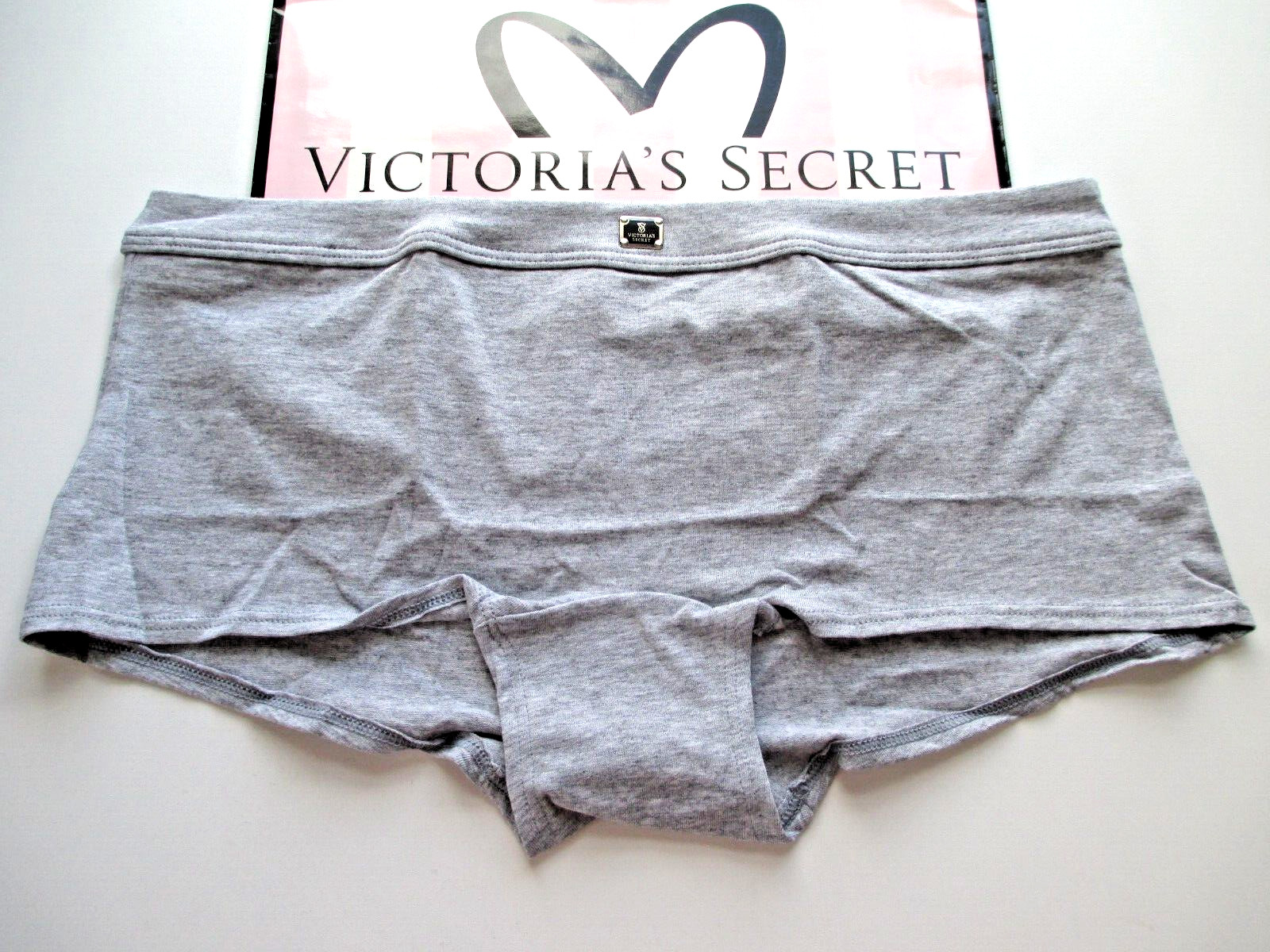 VICTORIA’S SECRET Cotton Boyshort Panty S M L XL Gray Heather NWT Hardware Patch