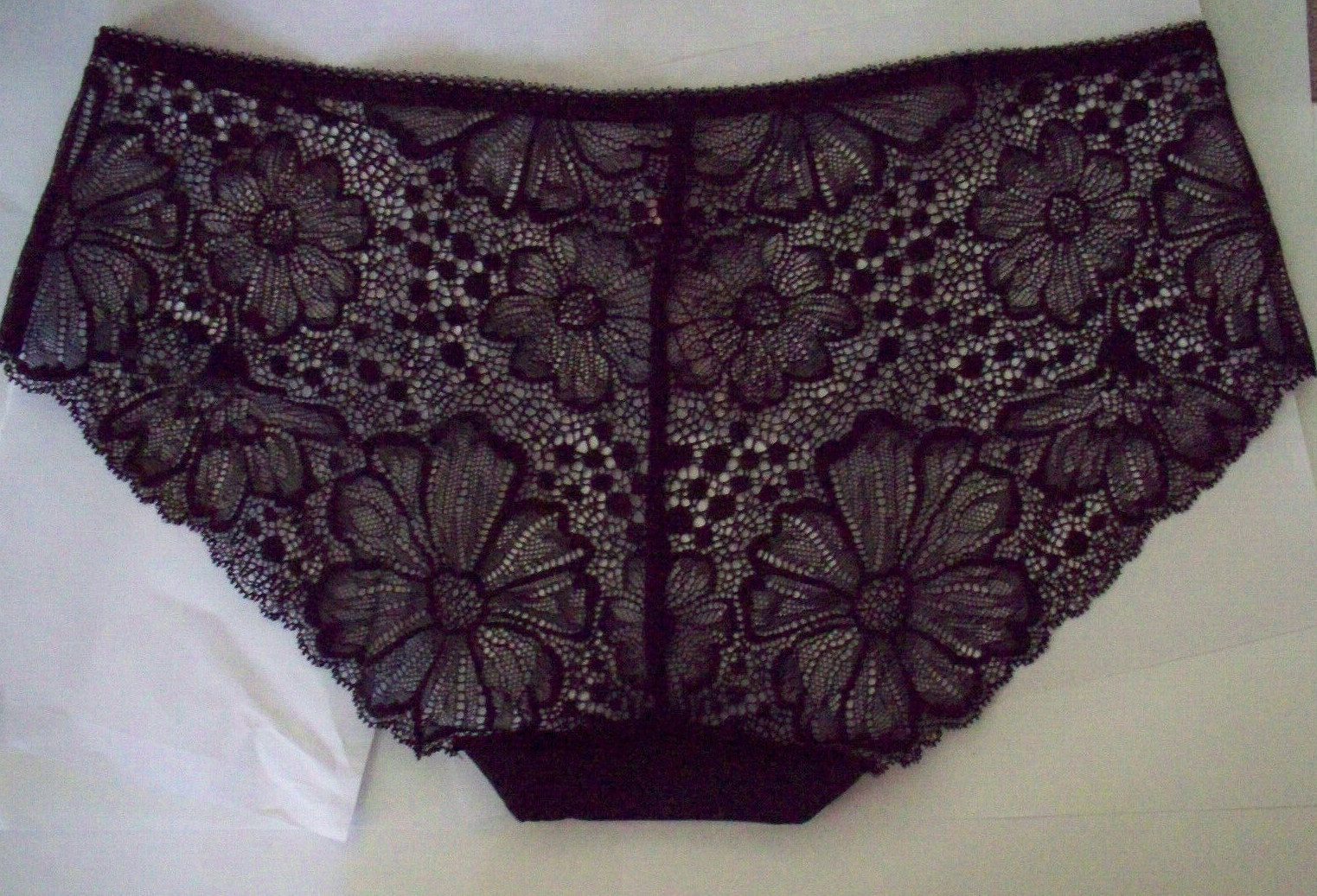 L NOIR Black Victorias Secret NoShow FULL Back Floral Lace Hiphugger Pantie