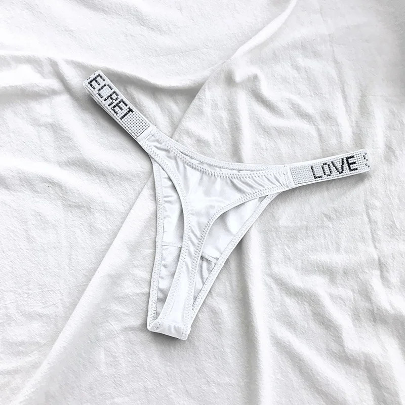 Low Rise Thong Panties Rhinestone Letter G String Stretch Fit Women Underwear