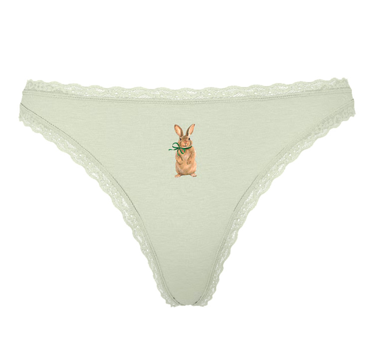 NWT Sealed Victoria’s Secret Easter Cotton Lace Waist Thong L~ Mint Crush Bunny