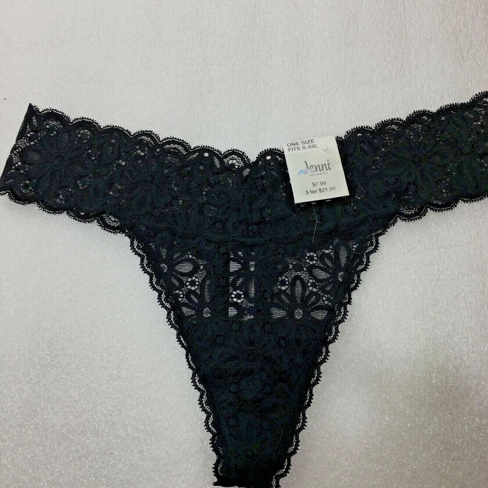 Jenni All Over One Size Lace Thong Underwear Fits S-XXL, Color: Black———–