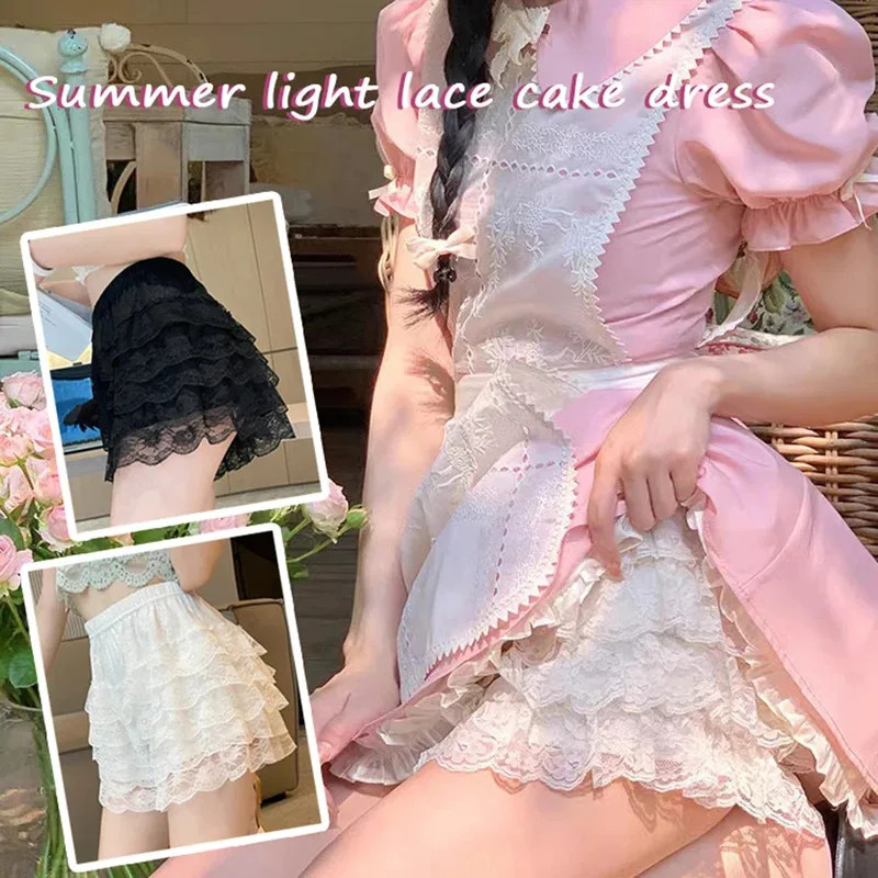 Black White Pleated Safety Panties Woman Cute Lolita Shorts Vintage Ruffle