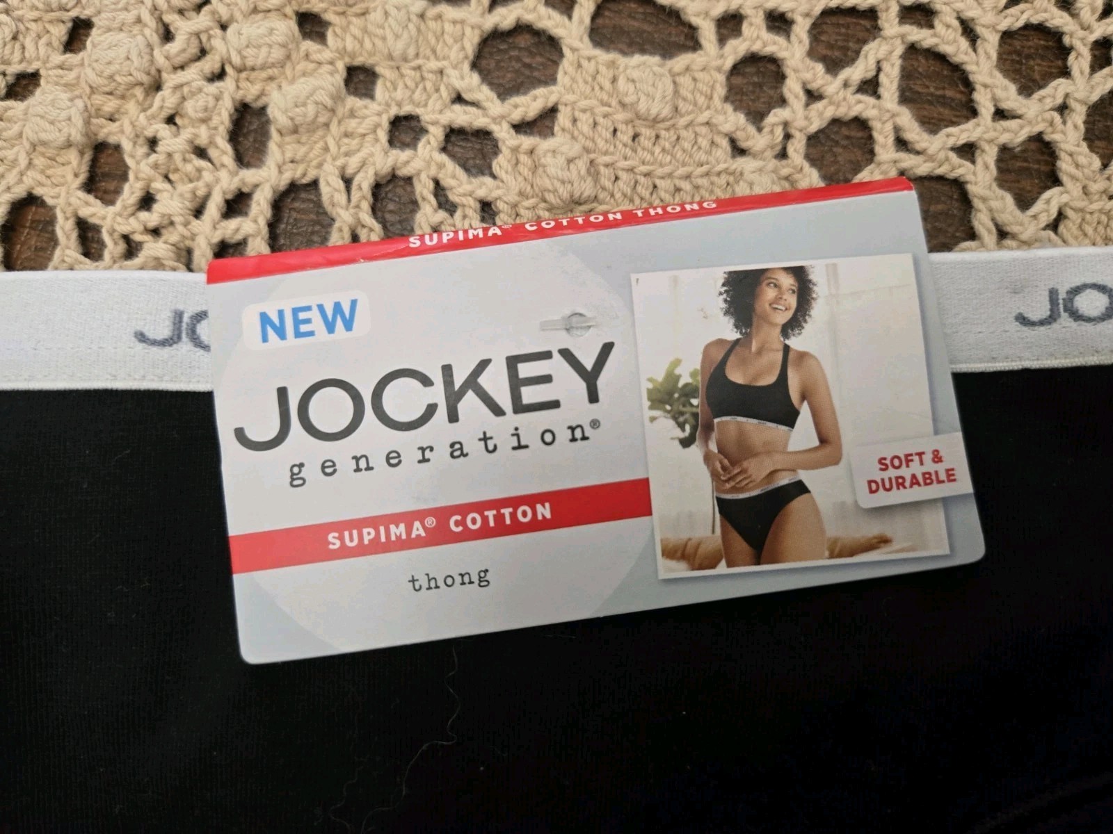JOCKEY GENERATION LOGO Supima Cotton Thong Black XL Soft & Durable NWT