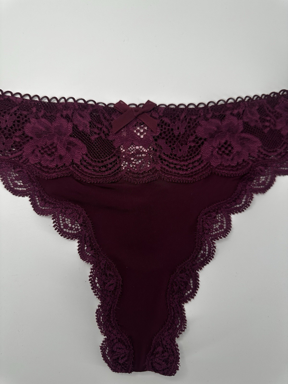 Victoria’s Secret Dream Angels NWT Small Wine Red Lace Thong Panty Sexy Sheer