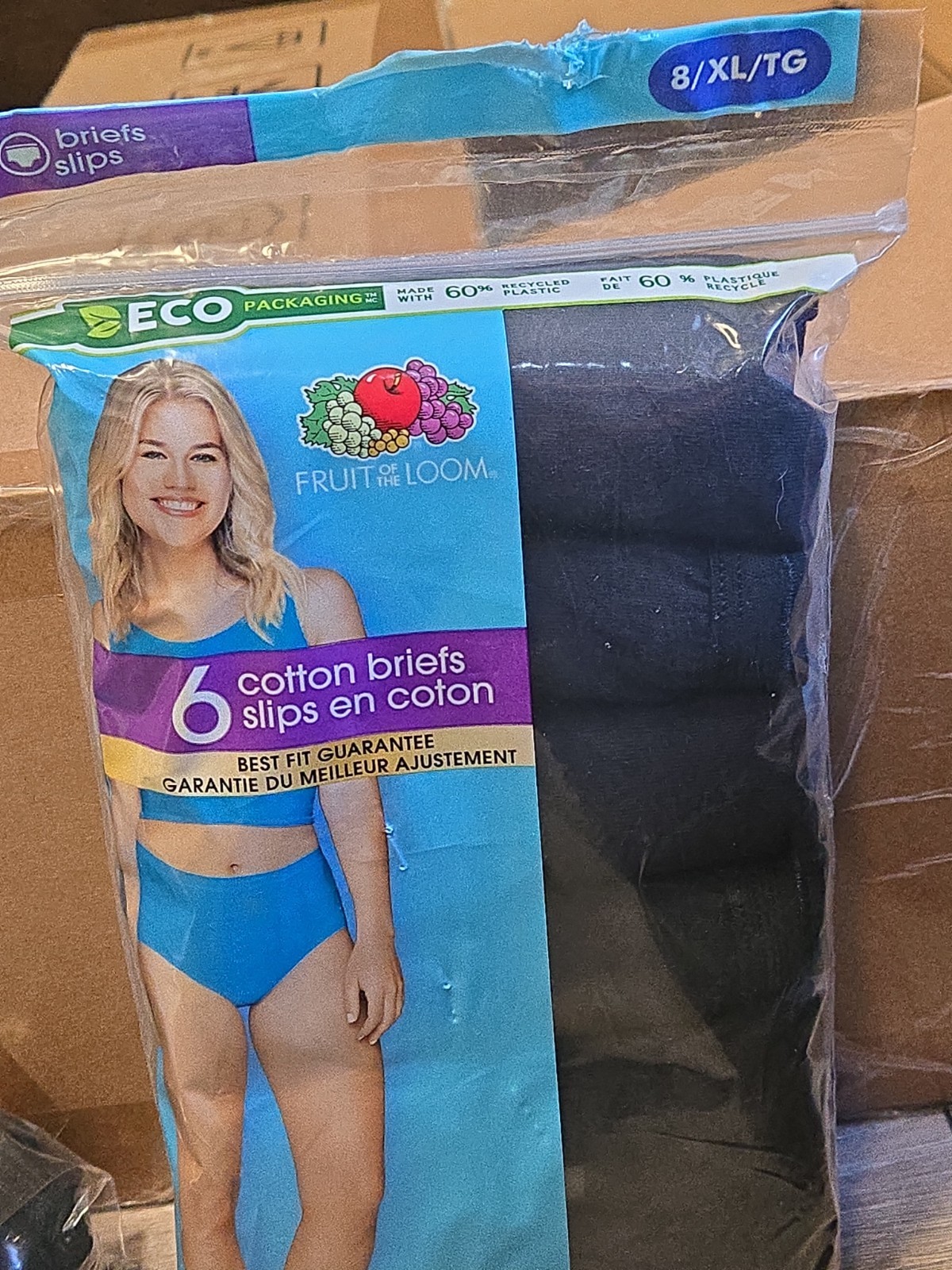 Fruit of Loom Panties Briefs Underwear Women’s Size 8 Black Cotton 6 Pack