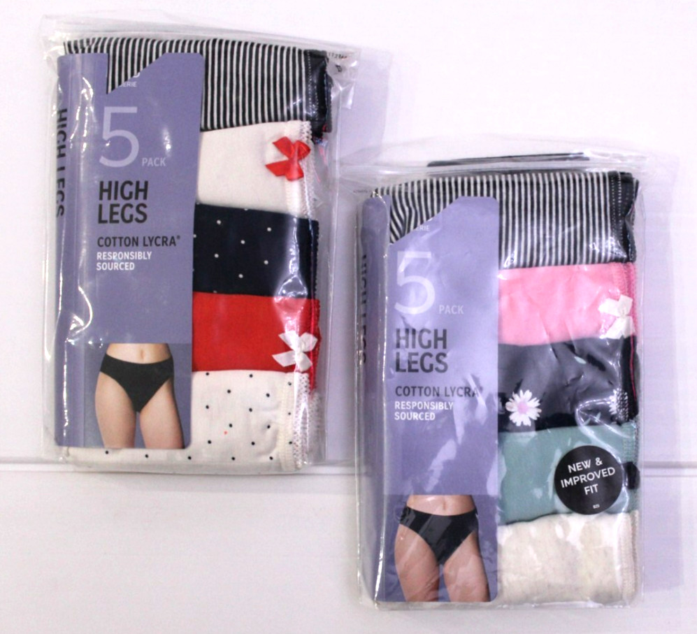 M & S Ladies 2 x 5 Pack Cotton Lycra High Legs Briefs Underwear Knickers Size 14