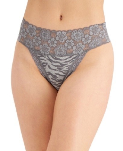 Jenni Women’s Wide Lace Waist Thong Panty Underwear, Gray Zebra, XXL
