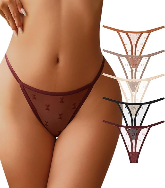 Bragas Sexy para Mujer 5Pack Ropa Interior Sensual Tanga de Encaje Patrón Floral
